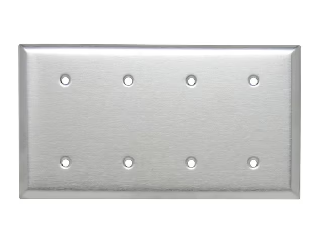 Pass & Seymour 302/304 S/S 4 Gang 4 Strap Mounted Blank Wall Plate, Stainless Steel (1-Pack) - 91002922804