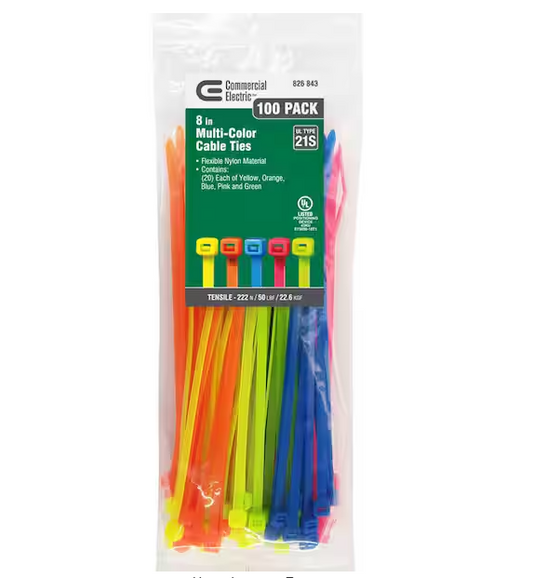8in Standard Cable Zip Ties 100 COMBO Pack (Assorted Colors) - 9826843