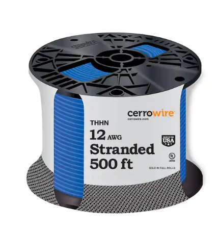 500 ft. 12 Gauge Blue Stranded Copper THHN Wire - 9754047