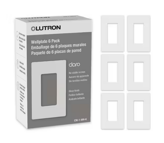 Claro 1 Gang Wall Plate for Decorator/Rocker Switches, Gloss, White (CW-1-WH-6) (6-Pack) - 91001710157