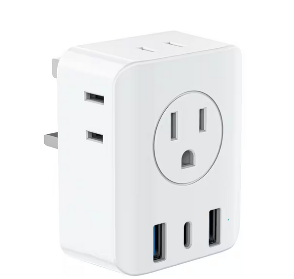 7-in-1 Travel Adapter US to UK Travel Plug Adapter 4-Sided Design Type G Power Plug Adapter with4 AC Outlets 3 USB Ports - 91012140240