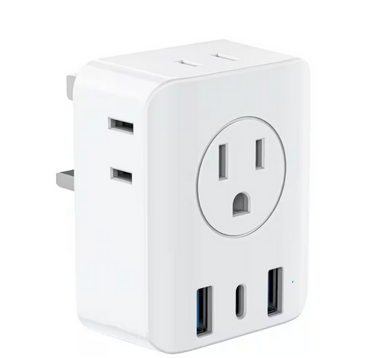 7-in-1 Travel Adapter US to UK Travel Plug Adapter 4-Sided Design Type G Power Plug Adapter with4 AC Outlets 3 USB Ports - 91012140240
