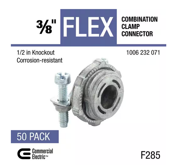 3/8 in. (1/2 in. knockout) Flexible Metal Conduit (FMC) Clamp Connector (50-Pack) - 91006232071