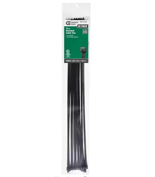 14in Standard 50lb Tensile Strength UL 21S Rated Cable Zip Ties 20 Pack UV (Black) - 91002216801