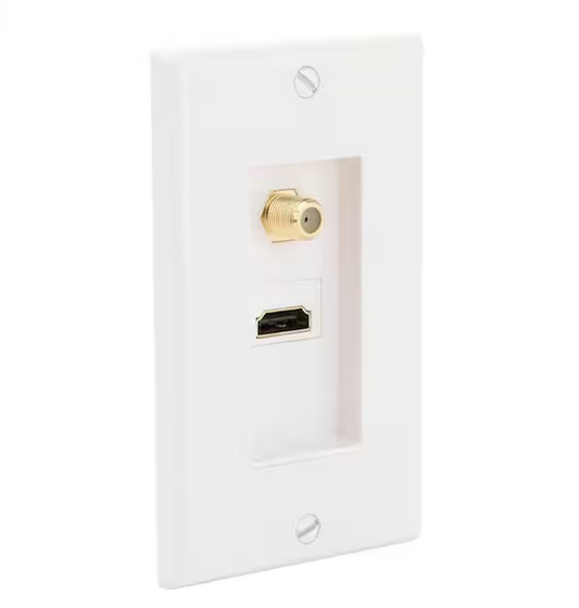 White 2-Gang 1-HDMI/1-Coaxial Wall Plate (1-Pack) - 9234858