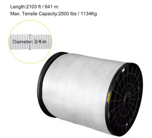 1800 lbs. Polyester Pull Tape 5249 ft. x 5/8 in. Flat Tape for Wire and Cable Conduit Work Variable Functions, White -  91008150955