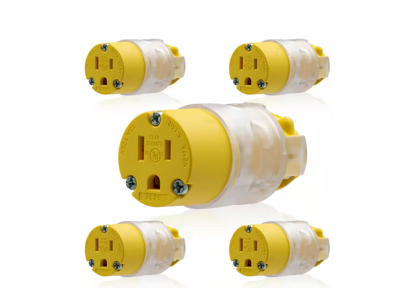 Lighted 15 Amp 125-Volt NEMA 5-15R 2 Pole 3 Wire Grounding Straight Blade Connector, Yellow (5-Pack) - 91008411933