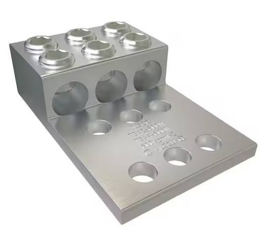 Aluminum Mechanical Lug Connector, Conductor Range 600-2, 3 Ports, 6 Holes, 1/2 in. Bolt Size - 91006426897