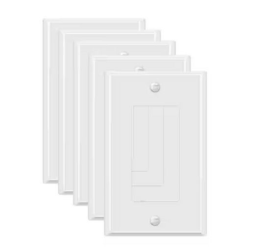 1-Gang White Gloss Decorator/Rocker Outlet Metal Wall Plate, 5-Pack - 91010015740