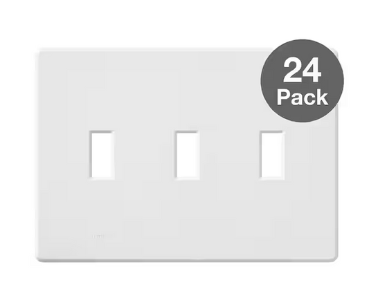 Fassada 3 Gang Toggle Switch Cover Plate for Dimmers and Switches, White (FG-3-WH-24PK) (24-Pack)