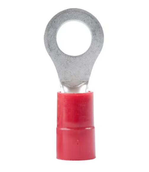 22-18 AWG Stud and 8-10 Stud Vinyl-Insulated Barrel Ring Terminal, Red (10-Pack) -  9284208