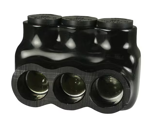 6 AWG - 250 MCM 600-Volt 3-Ports Multi Tap Connector, Insulated Single Sided Entry, Black - 91004501534
