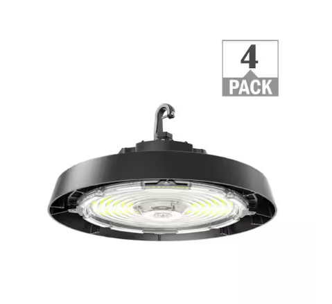 400-Watt Equivalent 11 in. Round Integrated LED Black High Bay Light 8100-15000 Lumens Adjustable CCT 120-277V (4-Pack) - 91010331255