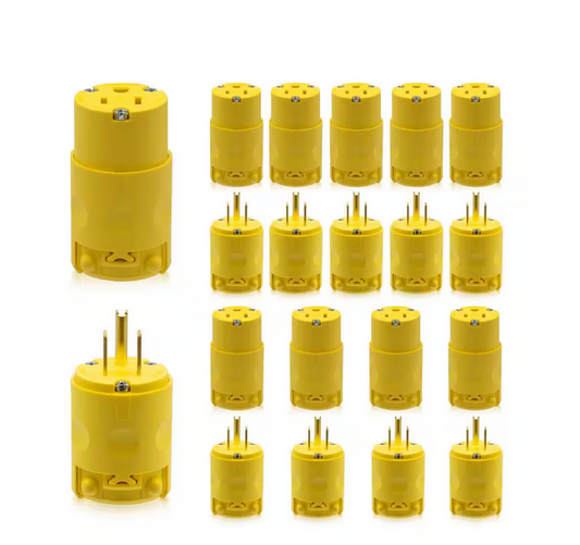 15 Amp 125-Volt NEMA 5-15P NEMA 5-15R Straight Blade Plug and Connector Set, 2 Pole 3 Wire Grounding, Yellow (10-Set) - 91008363779
