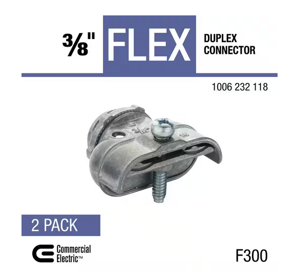 3/8 in. (1/2 in. knockout) Flexible Metal Conduit (FMC) Duplex Connector (2-Pack) - 91006232118