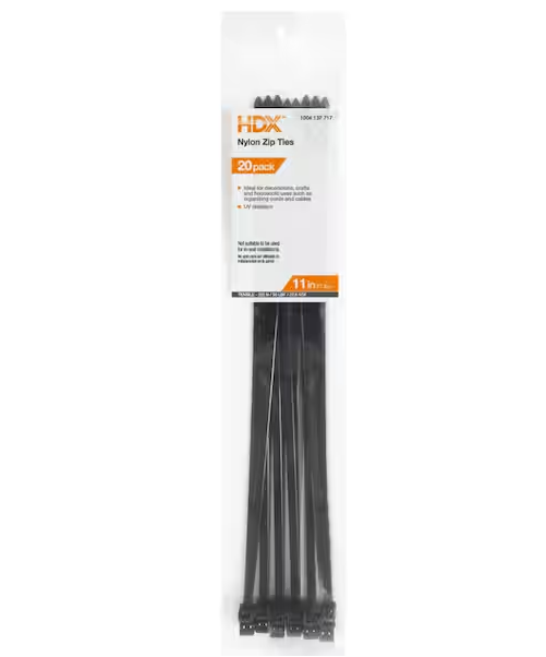 11 in. UV Resist Zip Ties, Black (20-Pack) - 91004137717