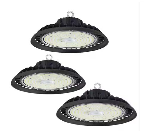 11 in. 450-Watt Equivalent Integrated LED Dimmable Black High Bay Light 5000K UFO High Bay LED Light for Workshop 3-Pack - 91011140592