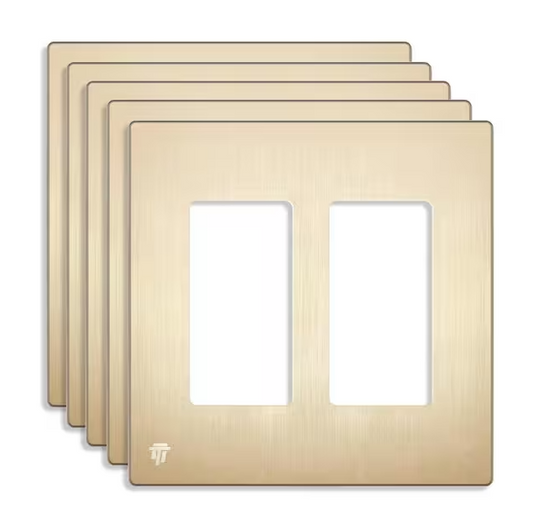 Brushed Gold 2-Gang, Decorator/Rocker, Plastic Polycarbonate, Screwless Wall Plate (5-Pack) - 91009746906