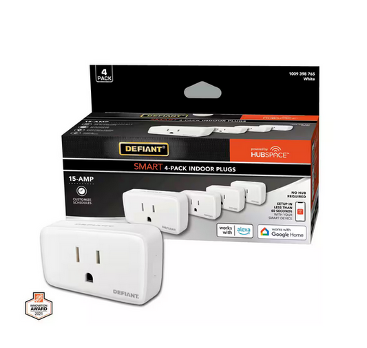 15 Amp 120-Volt Indoor Smart Plug & Timer Wi-Fi Bluetooth Single Outlet Powered by Hubspace (4-Pack) - 91009398765