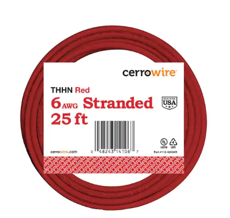 25 ft. 6 Gauge Red Stranded Copper THHN Wire - 9535160