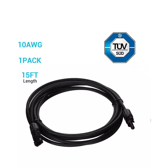 15 ft. 10 AWG Solar Panel Extension Cable with Male and Female Connectors