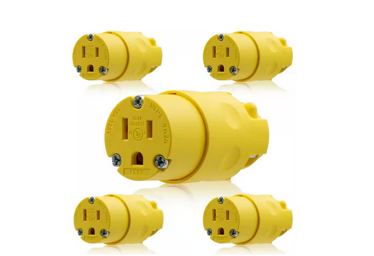 15 Amp 125-Volt NEMA 5-15R 2 Pole 3 Wire Grounding Straight Blade Connector, Yellow (5-Pack) - 91008411927