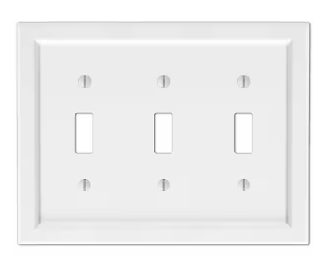 Woodmore 3 Gang Toggle Wood Wall Plate - White