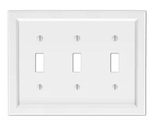 Woodmore 3 Gang Toggle Wood Wall Plate - White