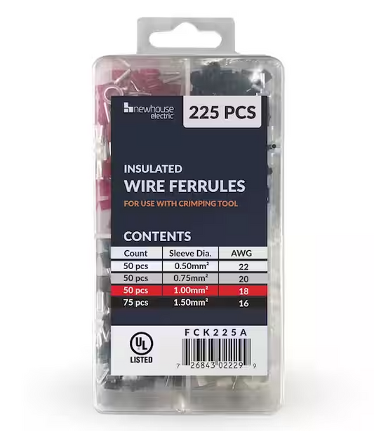 Insulated Wire Ferrule Refill Kit 225 Pcs Sized AWG 22-16 For Use With Crimping Tool - 91010015642