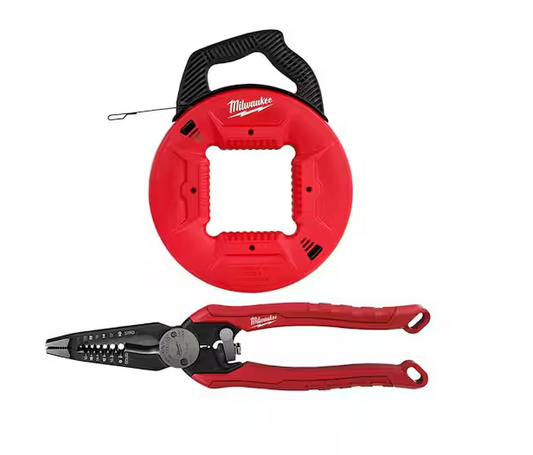 1/4 in. x 100 ft. Steel Fish Tape with 9 in. 7-in-1 Combination Wire Strippers Pliers - 91007928901