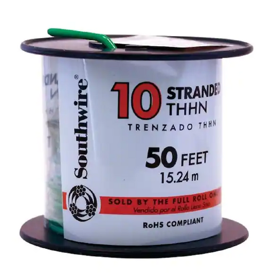 50 ft. 10 Green Stranded CU THHN Wire - 9201887