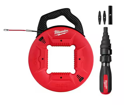 100 ft. Polyester Fish Tape with Flexible Metal Leader with 7-in-1 Conduit Reaming Multi-Bit Screwdriver