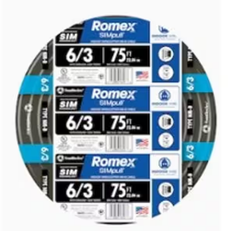 75 ft. 6/3 Stranded Romex SIMpull CU NM-B W/G Wire - 91000498743