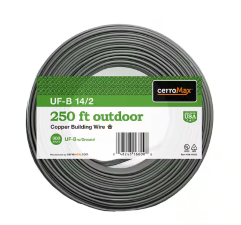 250 ft. 14/2 Gray Solid CerroMax Copper UF-B Cable with Ground Wire