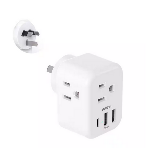 3.1 Amp. Grounded Plug Travel Adapter with 3 American Outlet 3 USB Ports 1 USB C Type I Plug Adapter for US to Australia - 91012166203