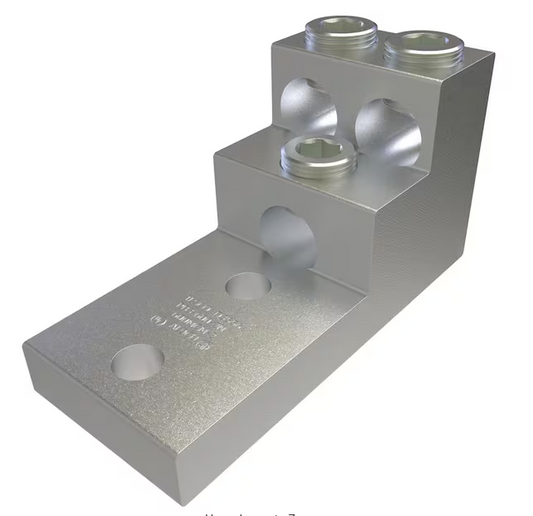 Aluminum Panelboard Lug, Dual Rated, Conductor Range 600-2, 3-Ports, 2-Holes, 1/2 in. Bolt Size - 91006426847