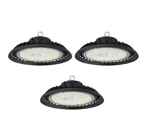 11 in. 450-Watt Equivalent Integrated Black UFO LED High Bay Light 24000 Lumens 5000K Daylight for Warehouse(3-Pack) - 91009754168