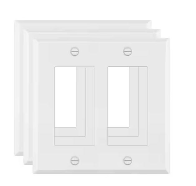 2-Gang White Matte Decorator/Rocker Outlet Metal Wall Plate, 3-Pack - 91010015750