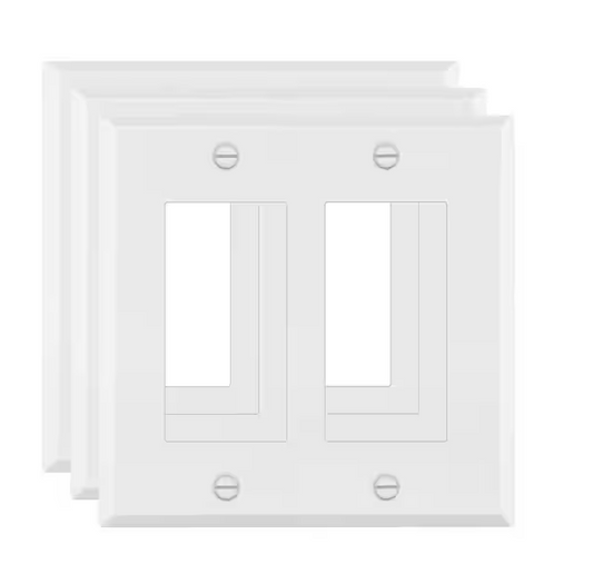 2-Gang White Matte Decorator/Rocker Outlet Metal Wall Plate, 3-Pack - 91010015750