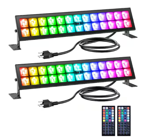 Outdoor Stage Lights Bar 48W LED Wall Washer Light,IP66 Waterproof with Timing,RGB DIY Colors,, 44-Key Remote - 2 Pack - 91012246615