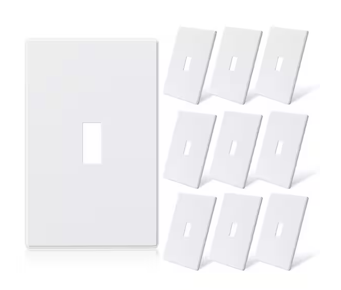 1-Gang White Midsize Toggle Plastic Screw less Switch Wall Plate, (10-Pack) - 91011976182