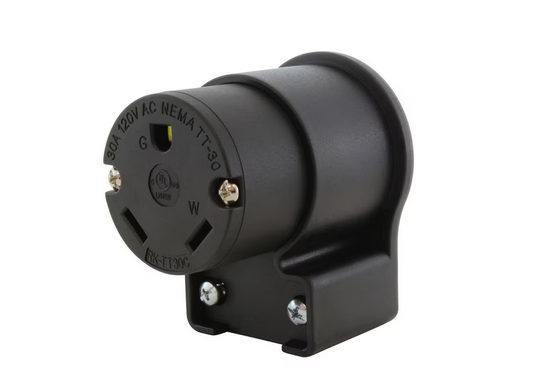 30 Amp 3-Prong RV Travel Trailer NEMA TT-30R Elbow-Style Assembly Replacement Connector - 91010692123