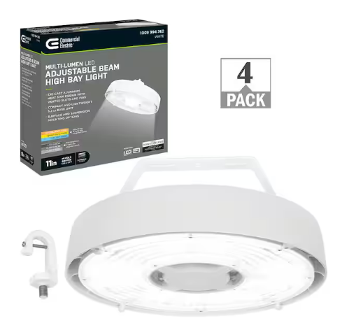 11 in. Adjustable CCT Lumens 100-Watt Lightweight Round Integrated LED High Bay Light 120-277V (4-Pack) - 91010216344