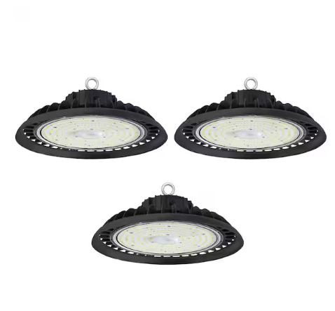 11 in. 450-Watt Equivalent Integrated Black LED UFO High Bay Light 24000Lumens 5000K Bright white(3-Pack) - 91009754163