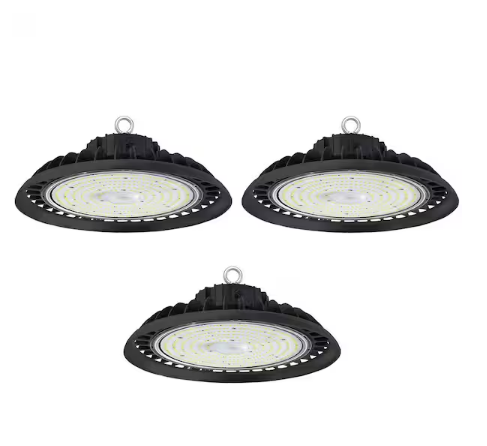 11 in. 450-Watt Equivalent Integrated Black LED UFO High Bay Light 24000 Lumens 5000K Daylight Waterproof IP65 (3-Pack) - 91009754173