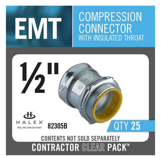 1/2 in. Electrical Metallic Tube (EMT) Compression Connectors with Insulated Throat (25-Pack) - 9973792