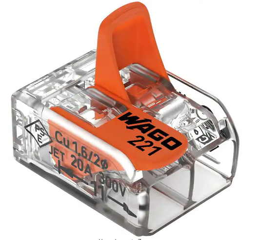 221-412/996-010 2-Wire Lever Nuts Conductor Compact Splicing Connectors, 12-24 AWG (10-Pack) - 91006737159