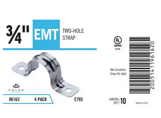 3/4 in. Standard Fitting Electrical Metallic Tube (EMT) 2-Hole Straps (4-Pack) - 9237046