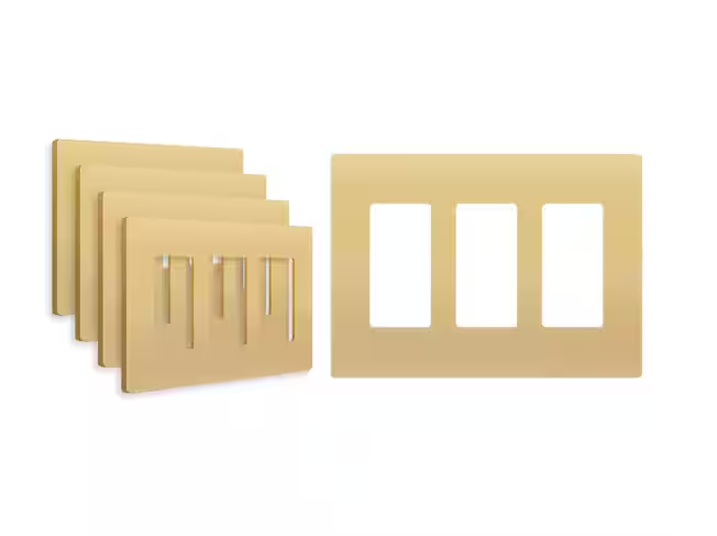 3-Gang Decorator/Rocker Plastic Screwless Wall Plate, Gold (5-Pack) - 91010413812