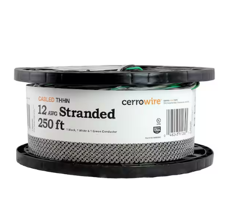 250 ft. 12/3 Black /White /Green Stranded Copper THHN Wire - 91001465567